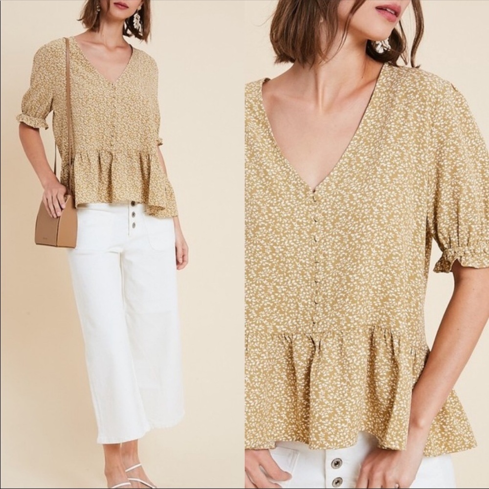 Mustard floral peplum blouse